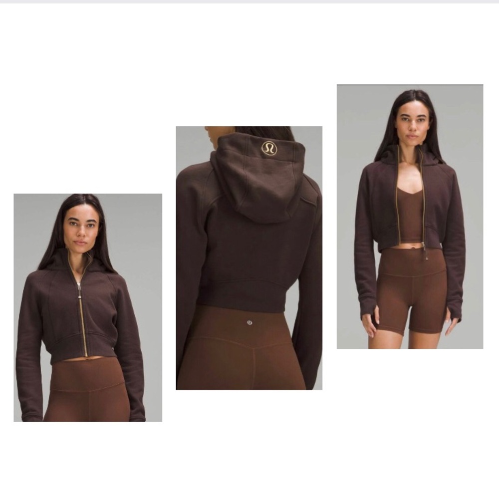 Lululemon Cropped Scuba Hoodie Expresso Gold Full Zip 2 XS Small Rare